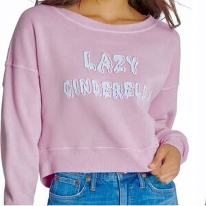 Wildfox- Lazy Cinderella Graphic Sweatshirt Blue Lettering- pink Sweatshirt